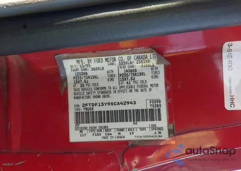 1995 Ford F150 из США, поврежденный, VIN 2FTDF15Y9SCA42943